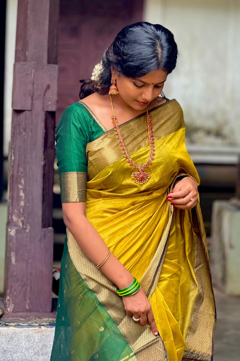Maheshwari Lime Green Saree