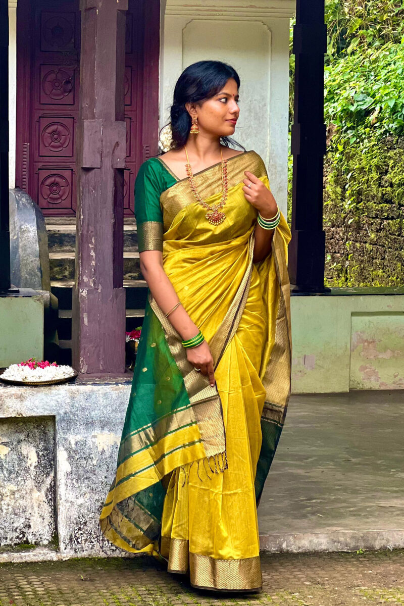 Maheshwari Lime Green Saree