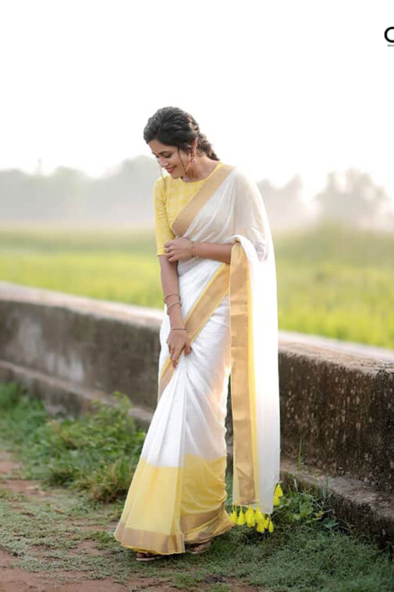 Mul Cotton Yellow Saree
