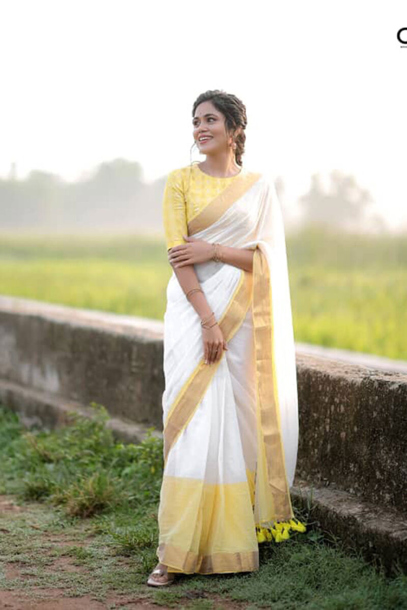 Mul Cotton Yellow Saree
