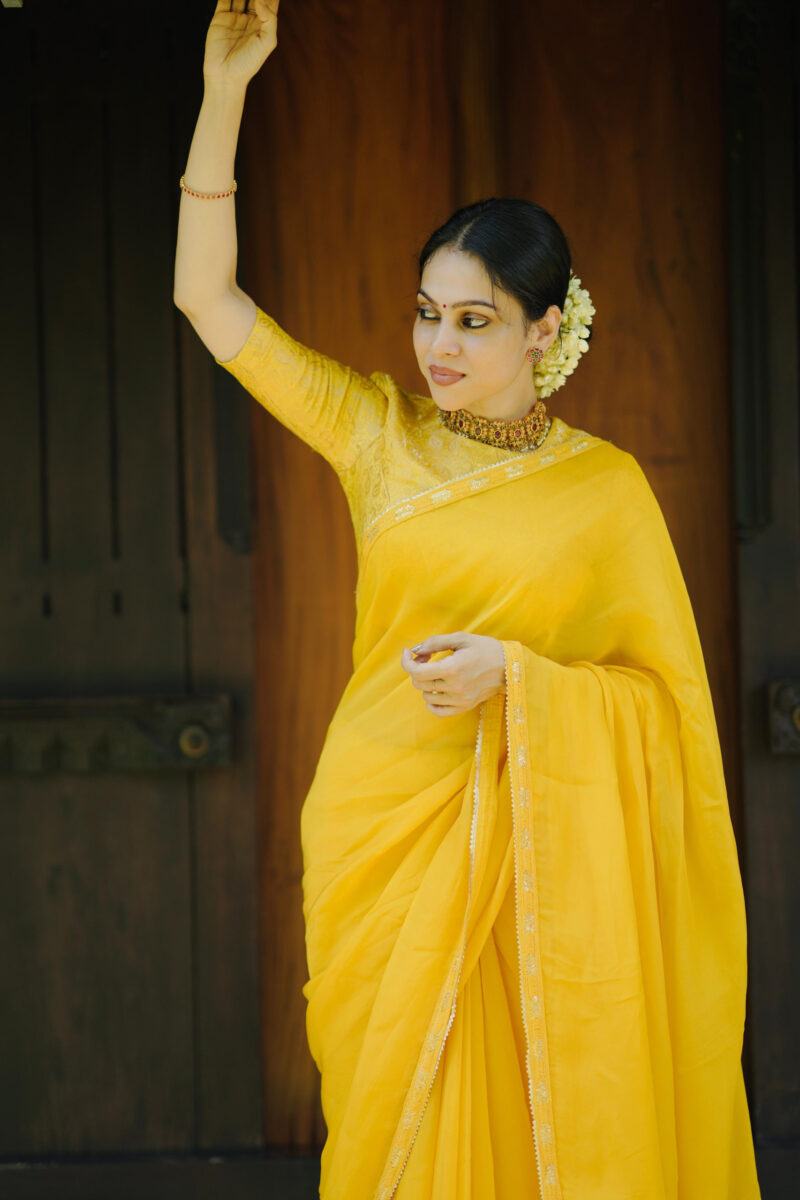 Viscose Organza Yellow Saree