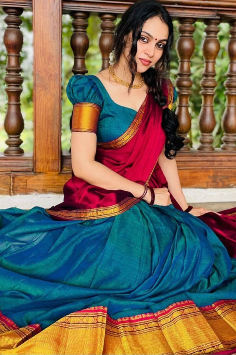 Narayanapet Blue Dhavani Set