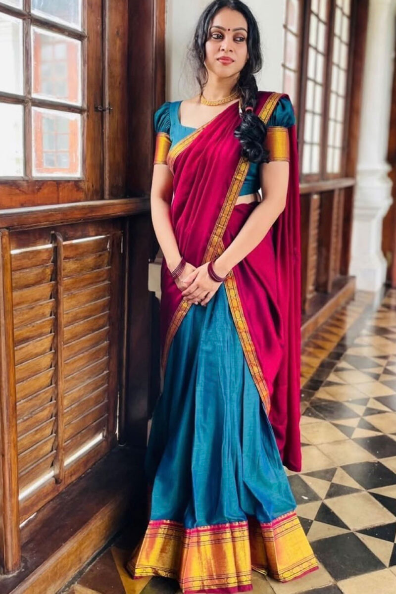 Narayanapet Blue Dhavani Set