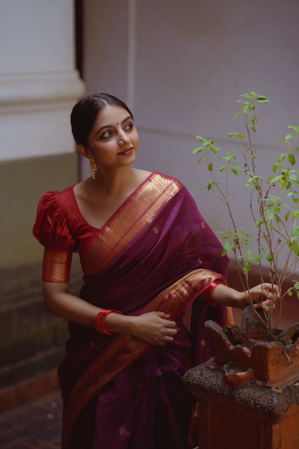 Maheshwari Purple Saree
