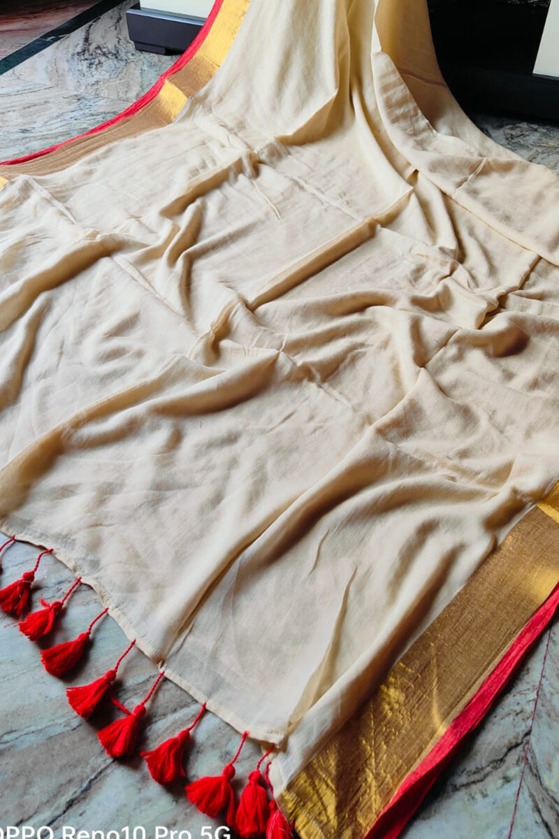 Mul Cotton Red Border Saree
