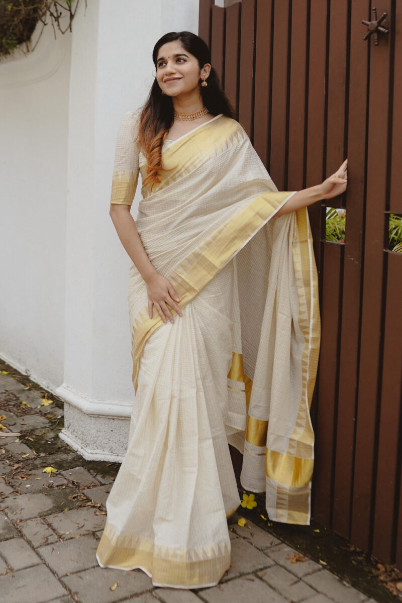 Micro Check Temple Border Saree