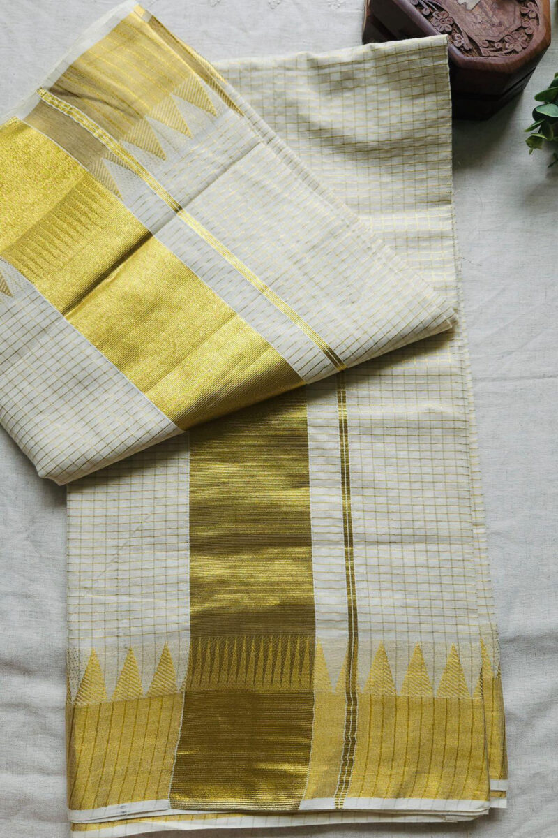 Micro Check Temple Border Saree