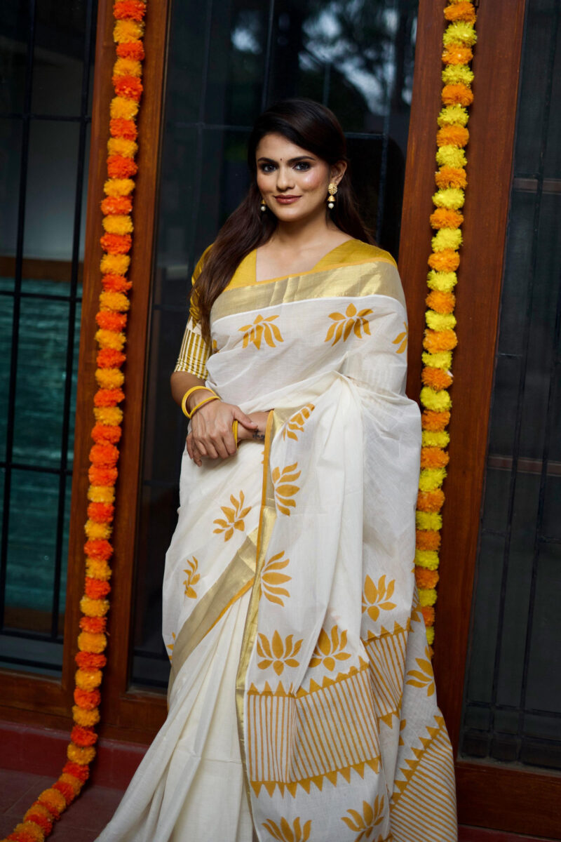 Lotus Mustard Yellow Saree