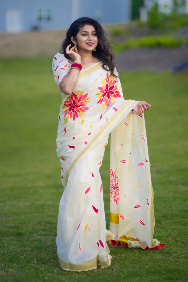 Kerala Embroidery Saree & Shirt Combo