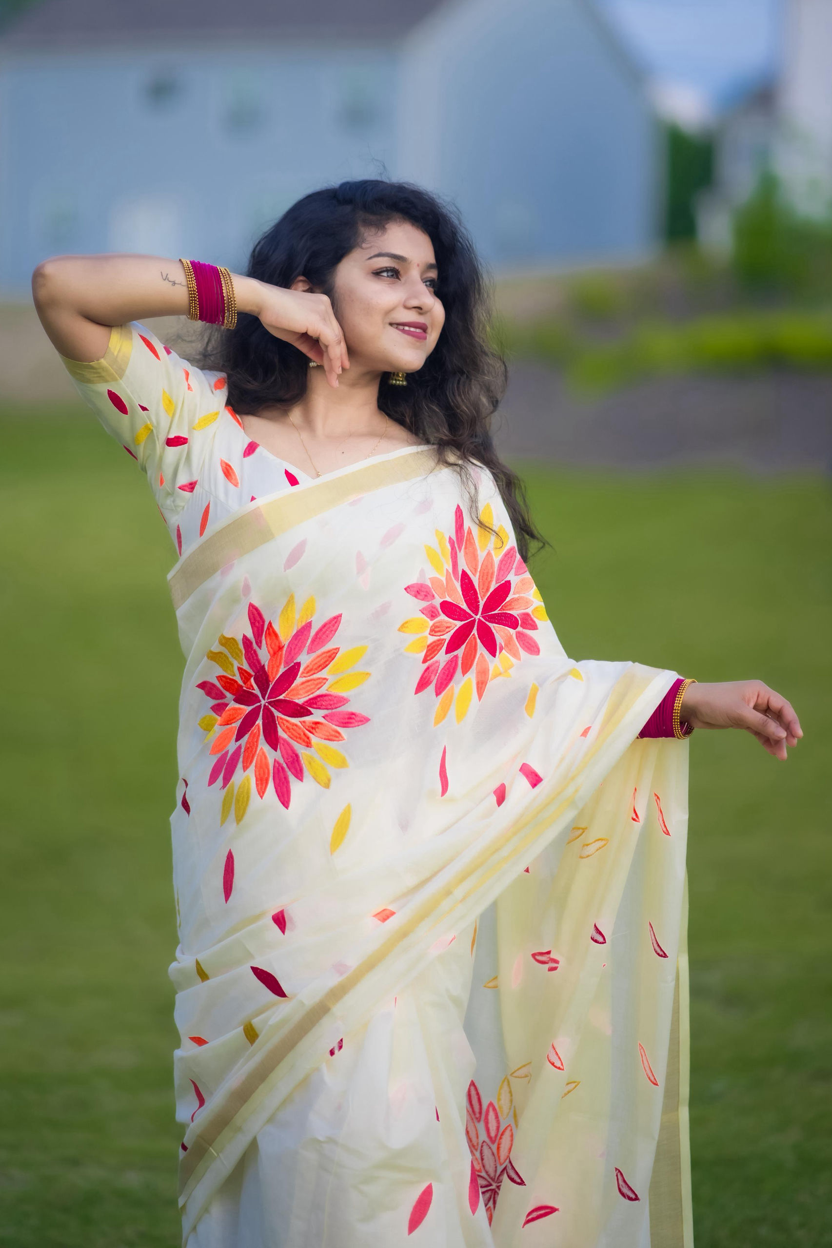 Embroidery Kasavu Saree