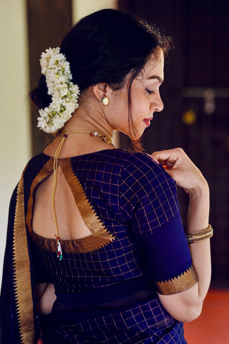 Handloom Mangalagiri Silk - Navy Blue