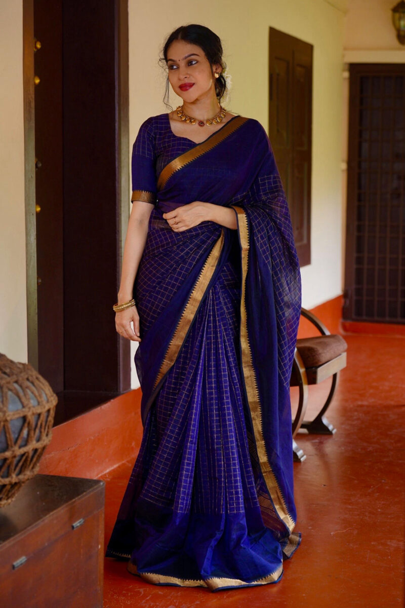 Handloom Mangalagiri Silk - Navy Blue