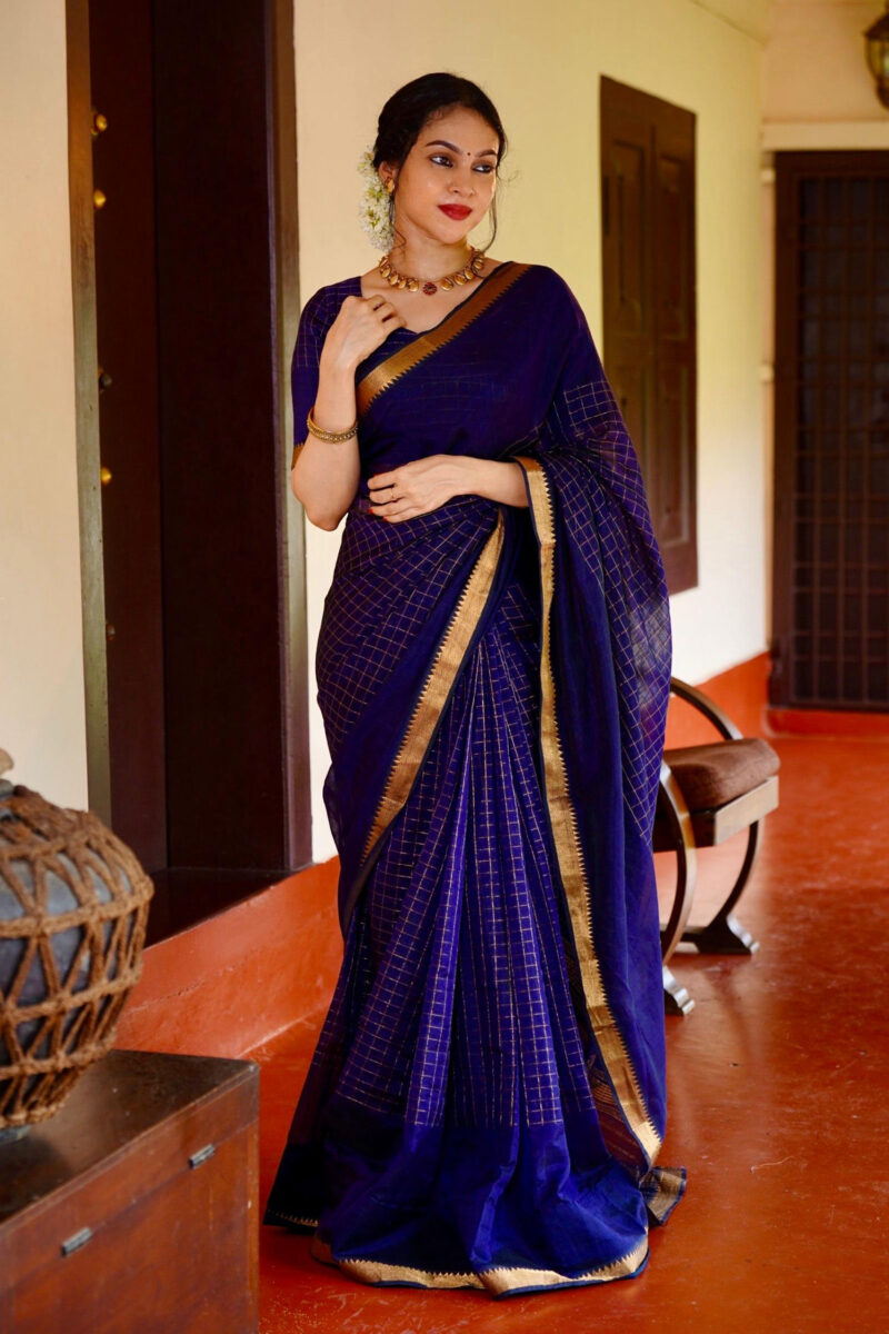 Handloom Mangalagiri Silk - Navy Blue