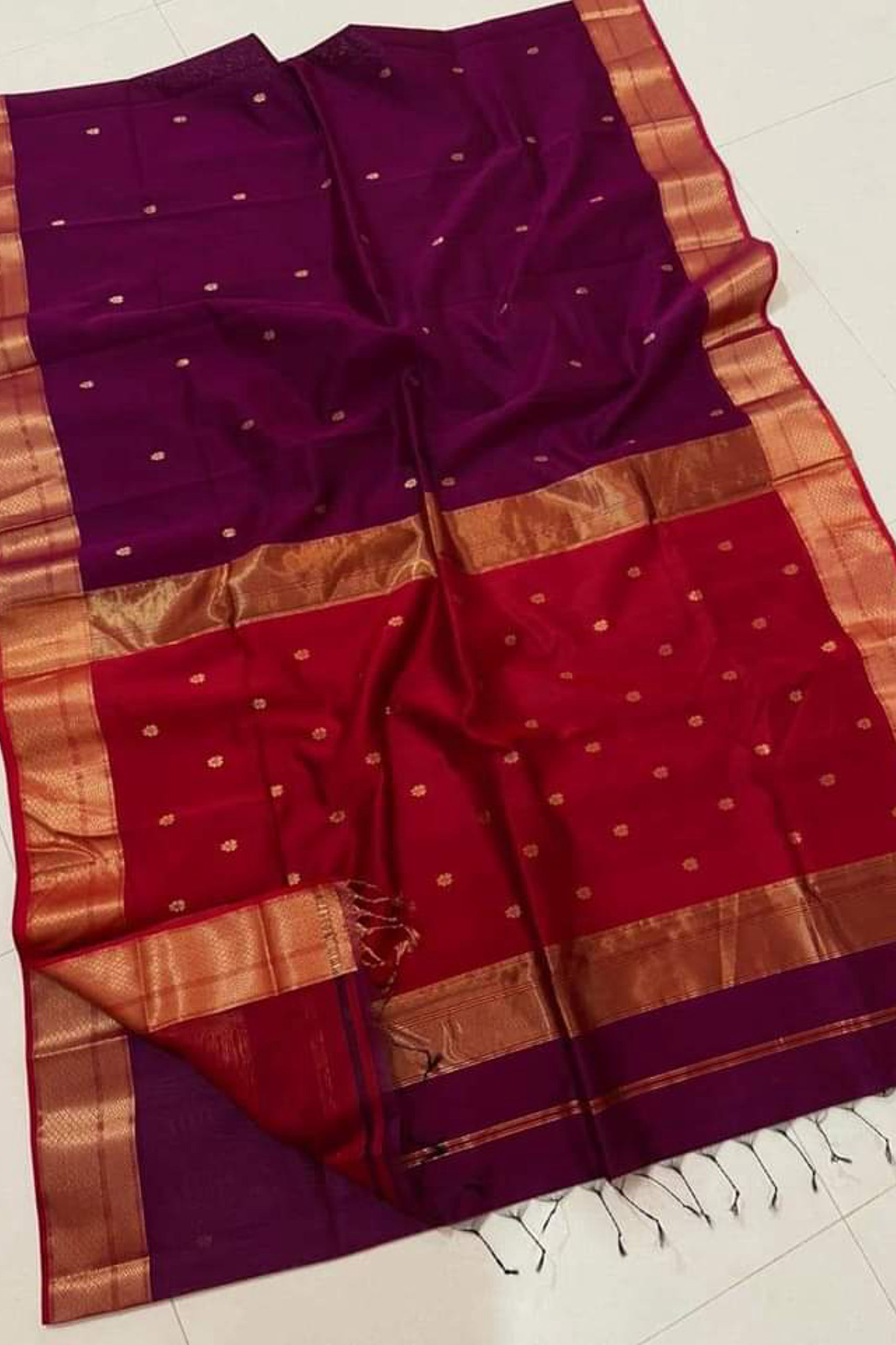 Maheshwari Purple Saree