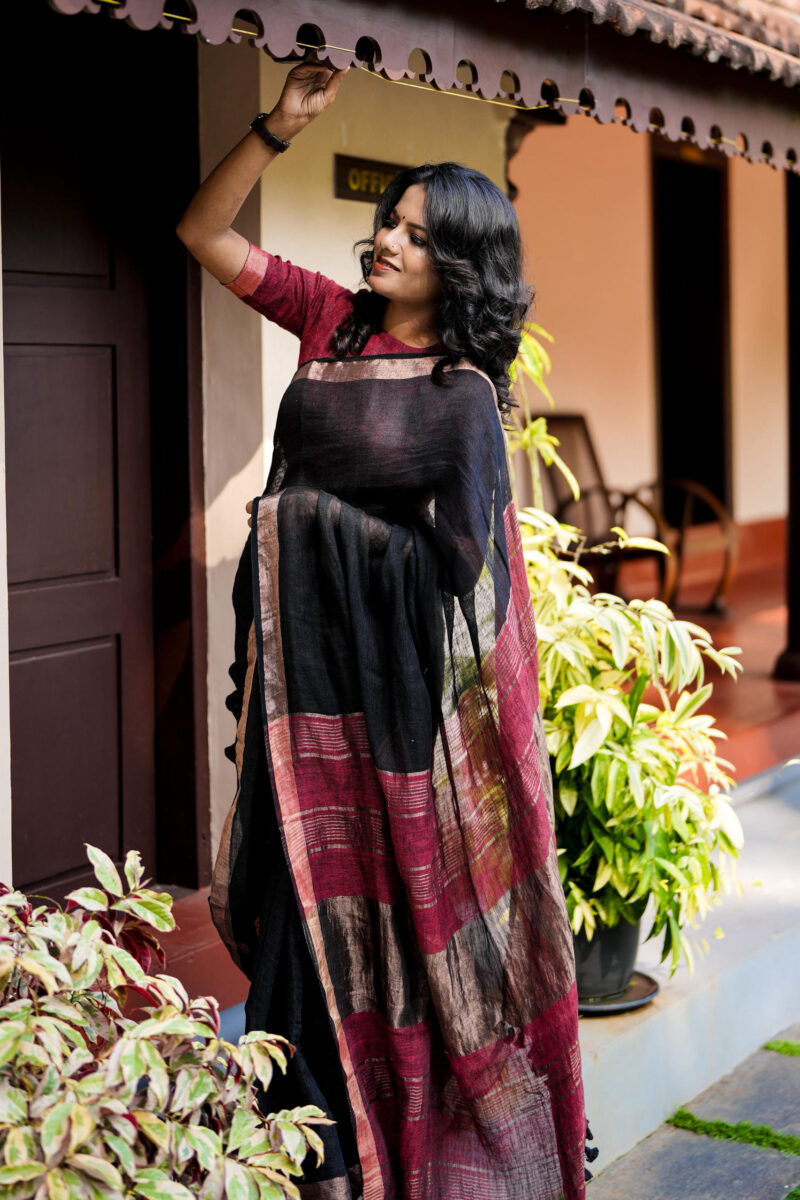 Linen Black Saree