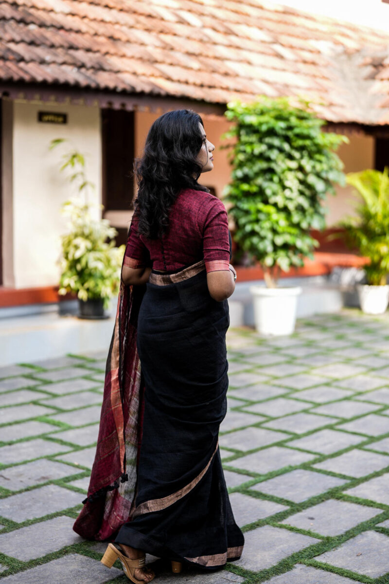 Linen Black Saree