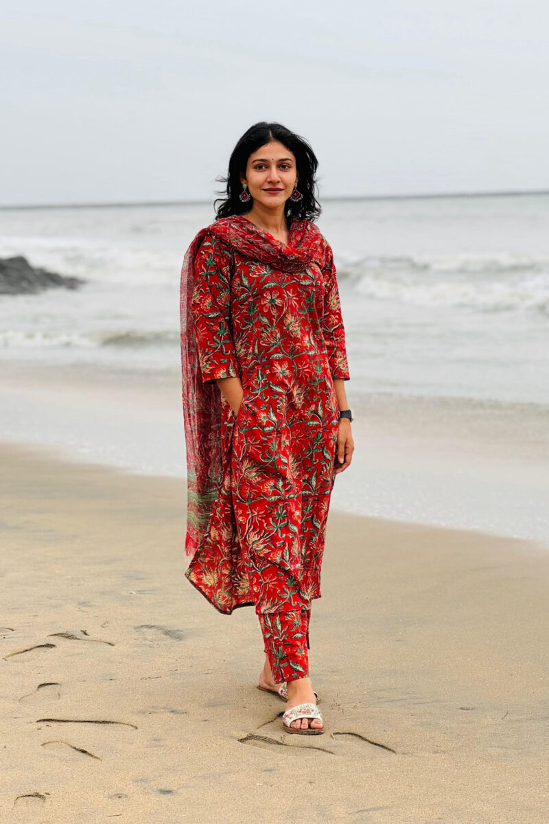 Red Cotton Suit Set
