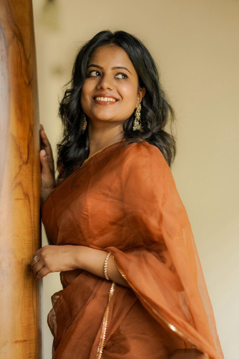 Rust Brown Organza Saree