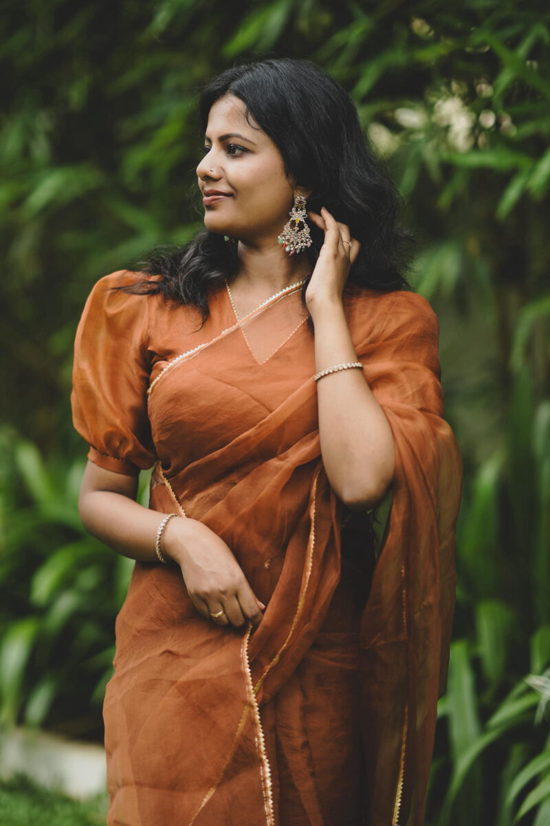 Rust Brown Organza Saree