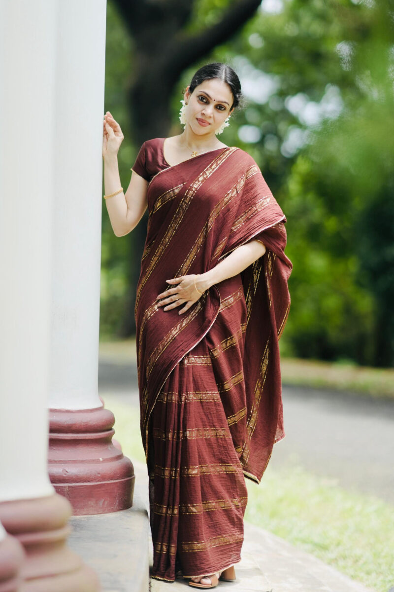 Mul Cotton Brown Saree