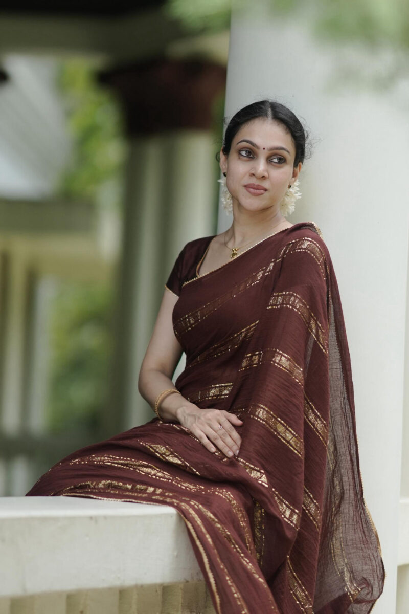 Mul Cotton Brown Saree