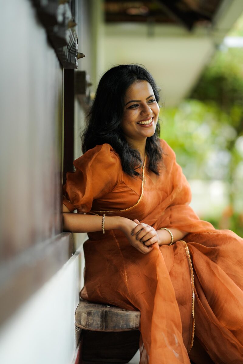 Rust Brown Organza Saree