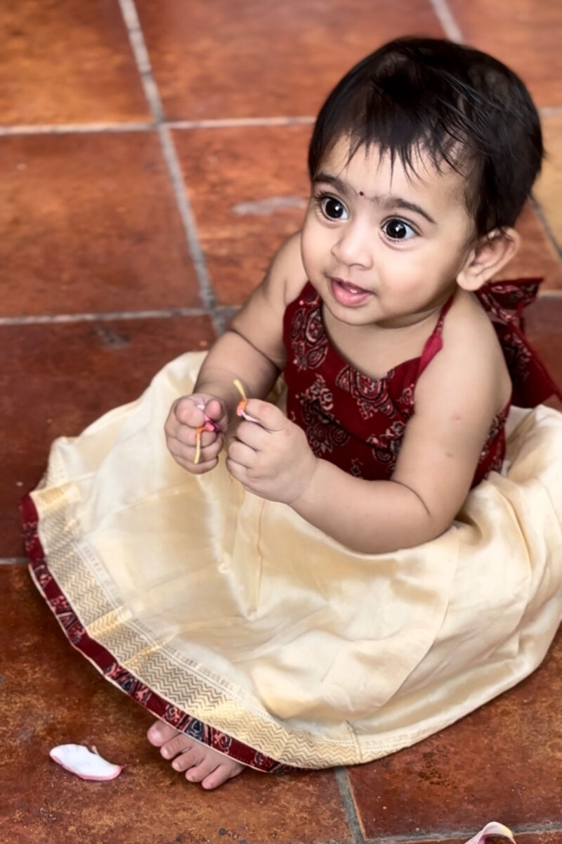 Ajrakh Chanderi  Kids Skirt & Blouse