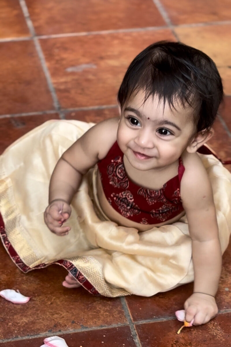 Ajrakh Chanderi  Kids Skirt & Blouse