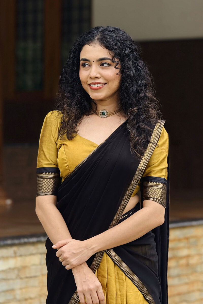 Paithani Semi Silk Yellow Dhavani Set