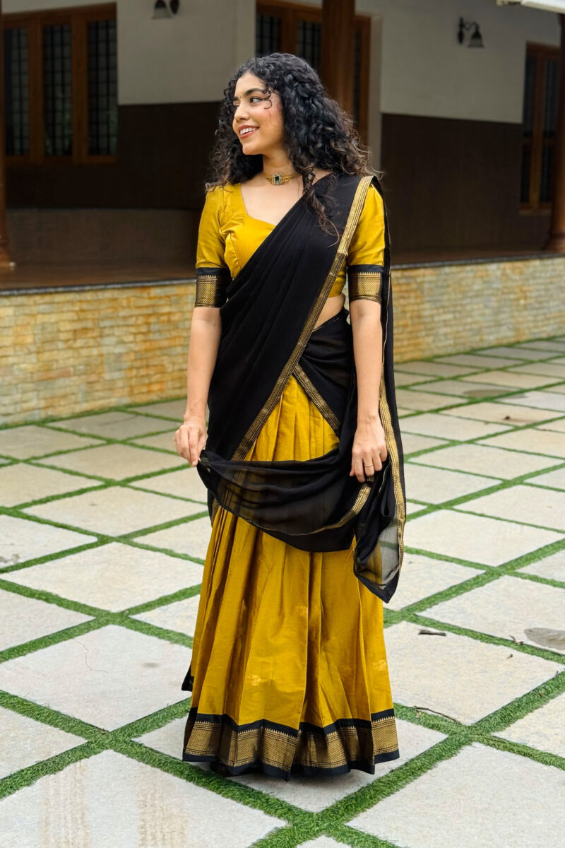 Paithani Semi Silk Yellow Dhavani Set