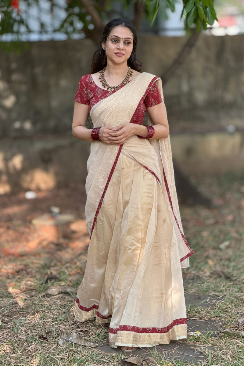 Ajrakh - Chanderi Silk Dhavani Set