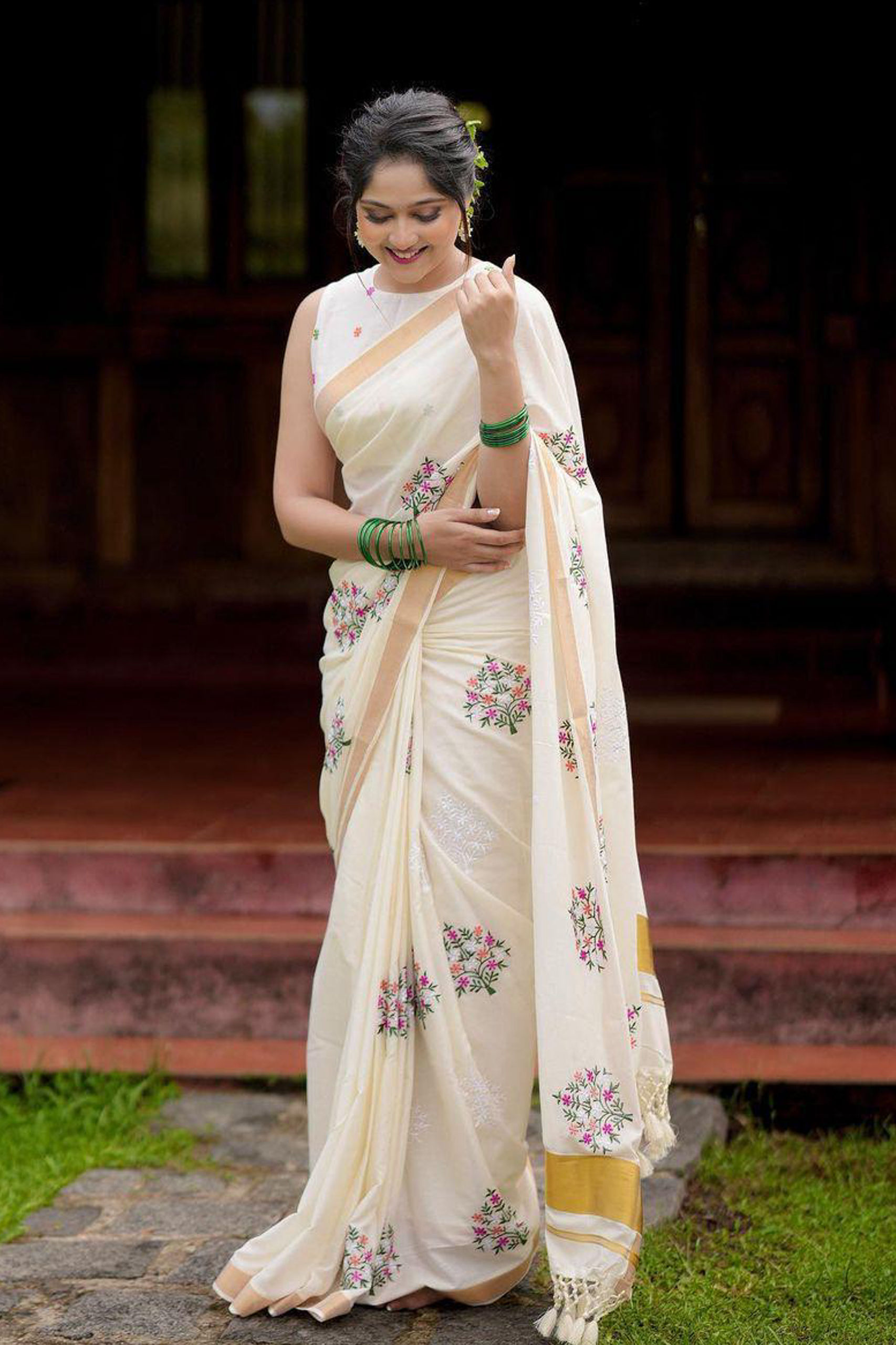 Kasavu Embroidery Saree