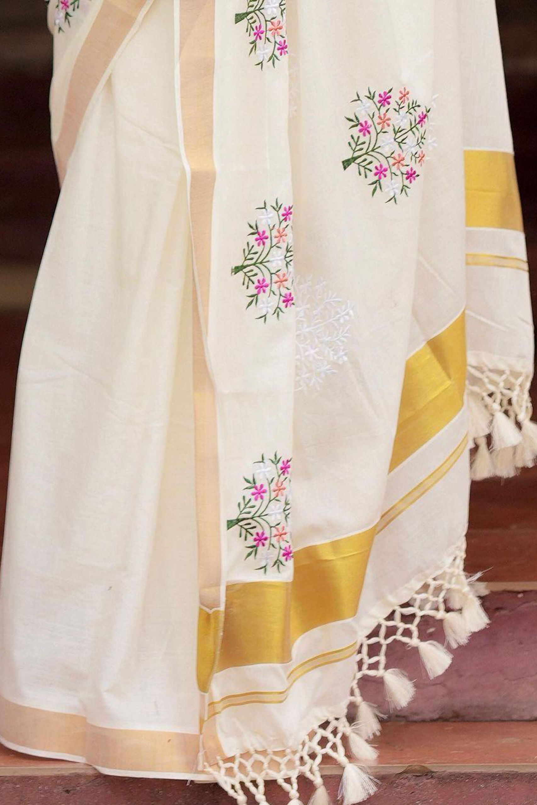 Kasavu Embroidery Saree