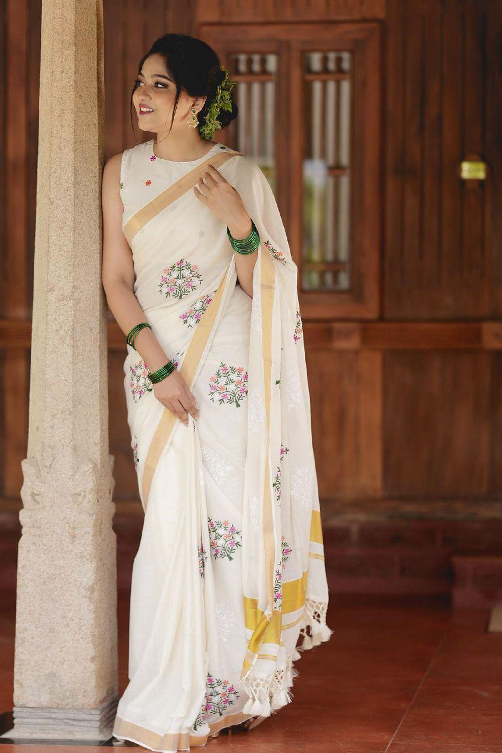 Kasavu Embroidery Saree
