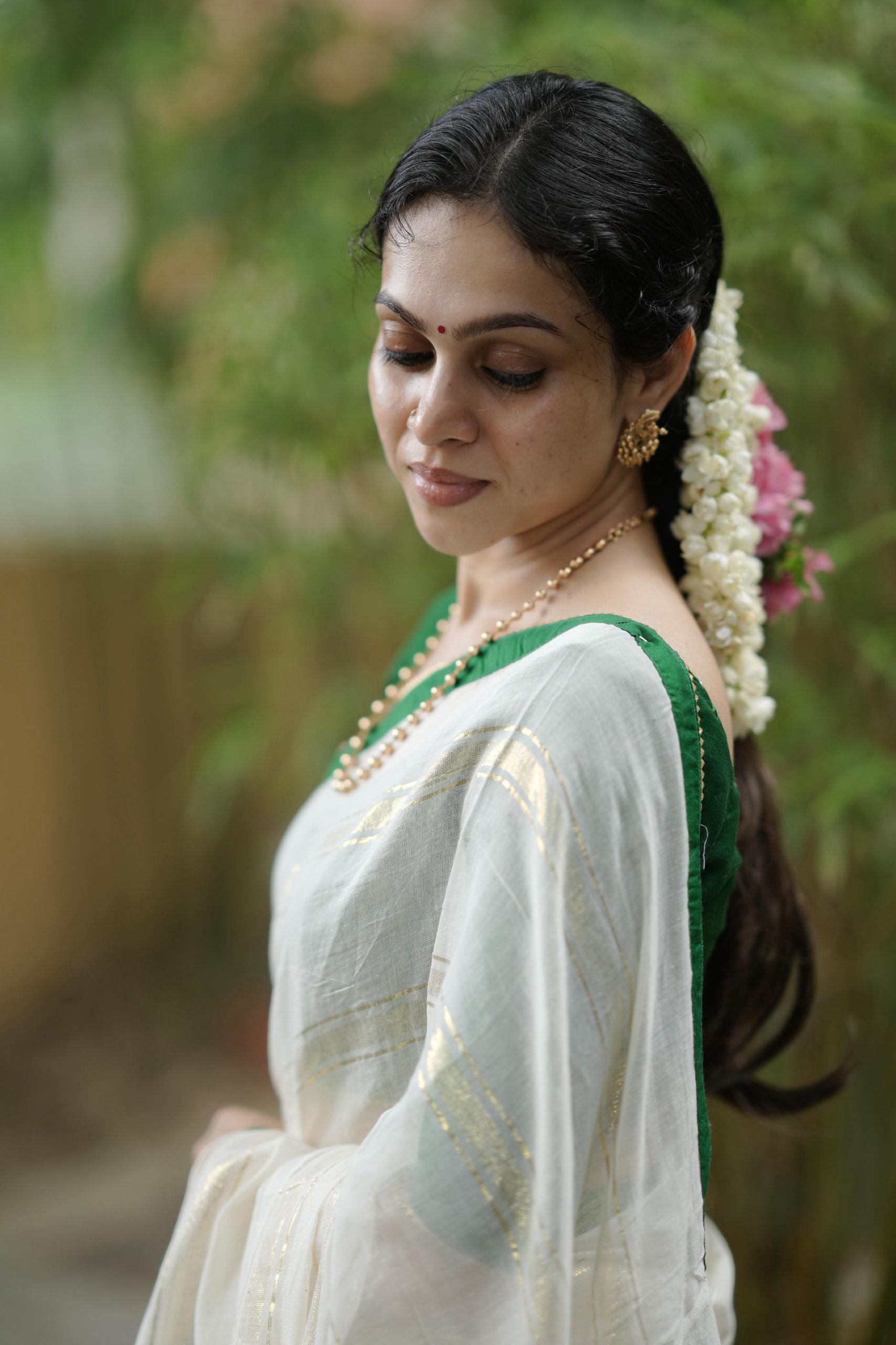 Green Beading Lurex Saree