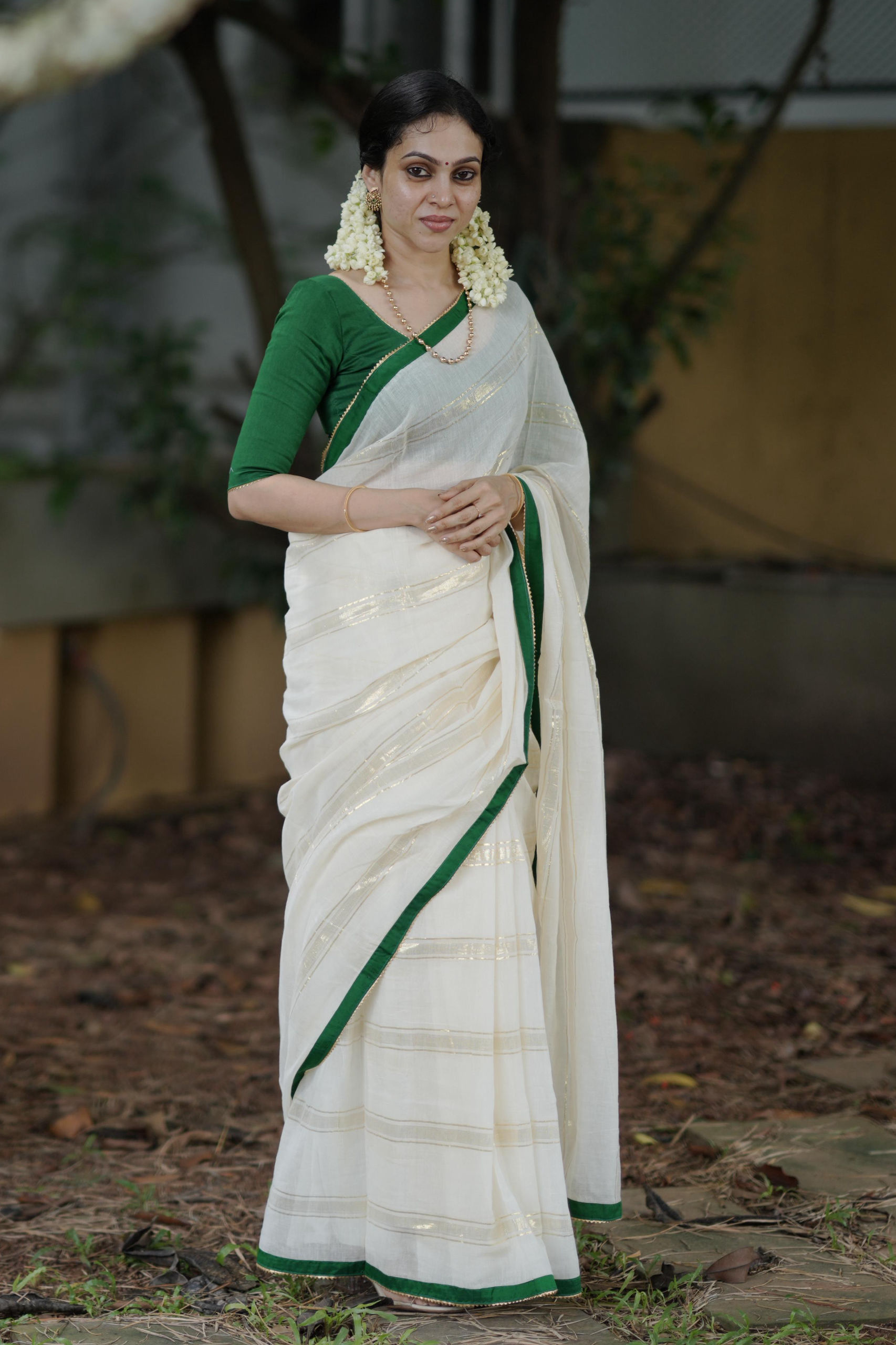 Green Beading Lurex Saree