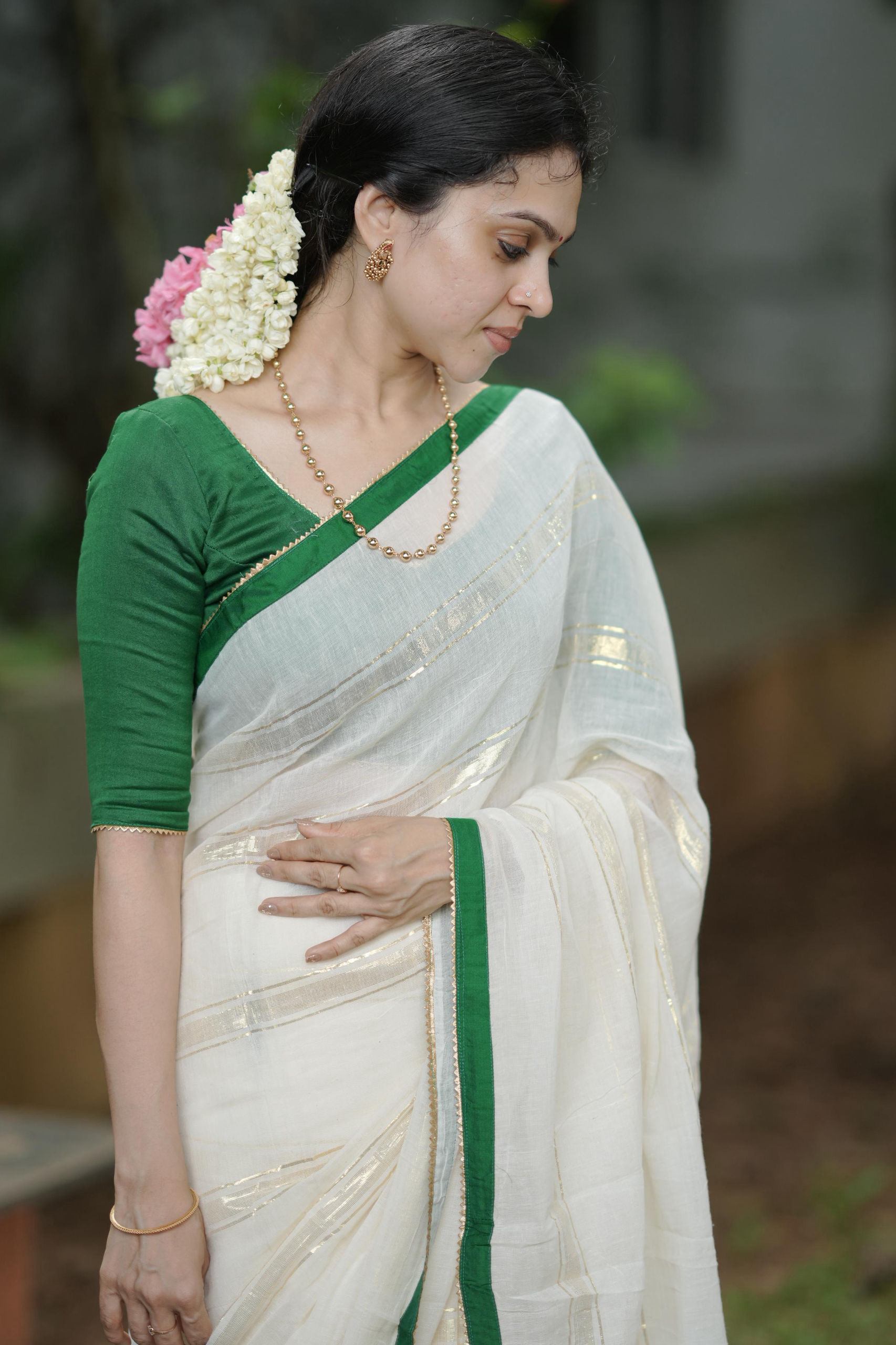 Green Beading Lurex Saree