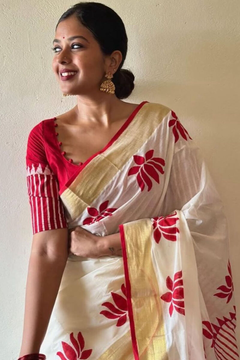Lotus Printed Saree