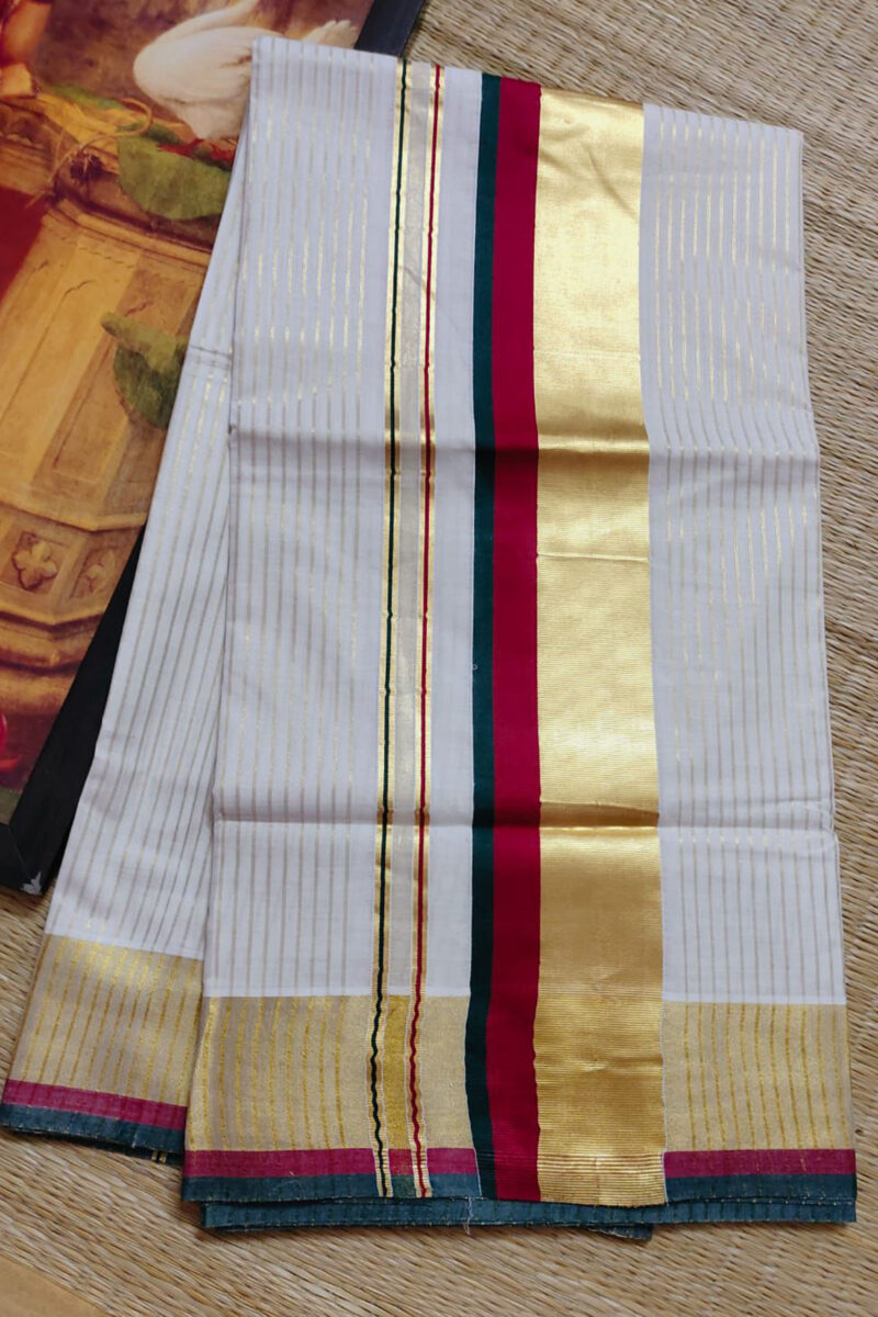 Kasavu Colour Border Stripe Saree