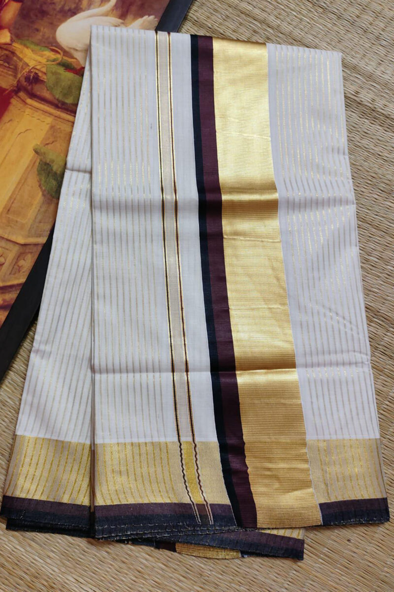 Kasavu Colour Border Stripe Saree
