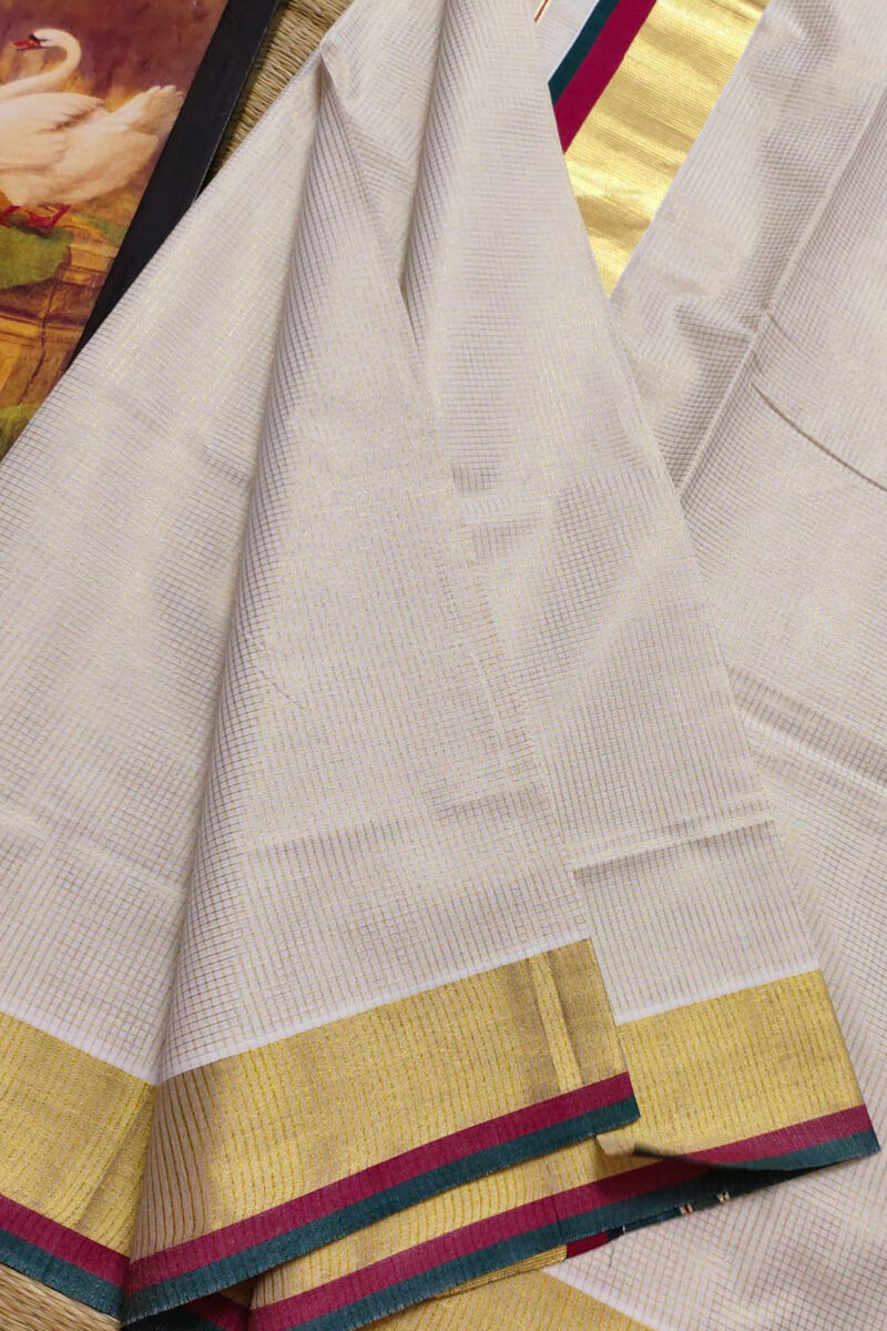 Kasavu Micro Check Colour Border Saree