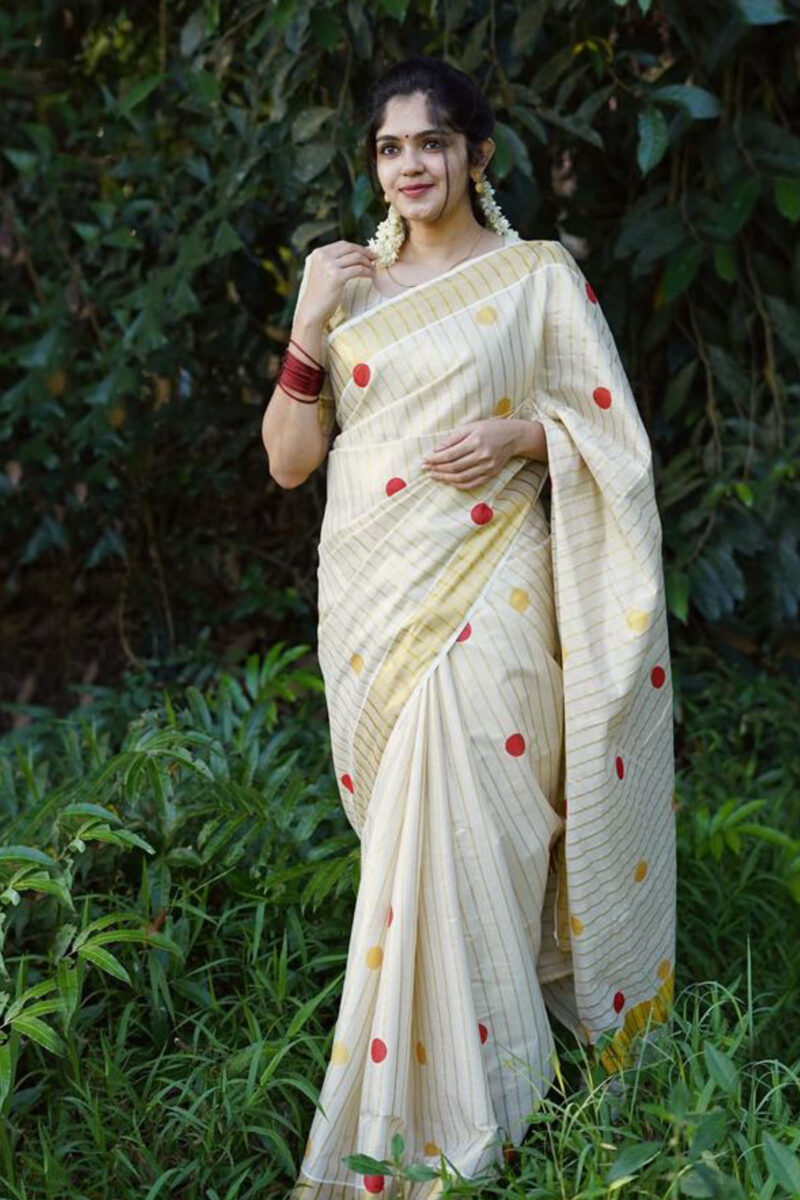 Kasavu Tissue Polka Saree