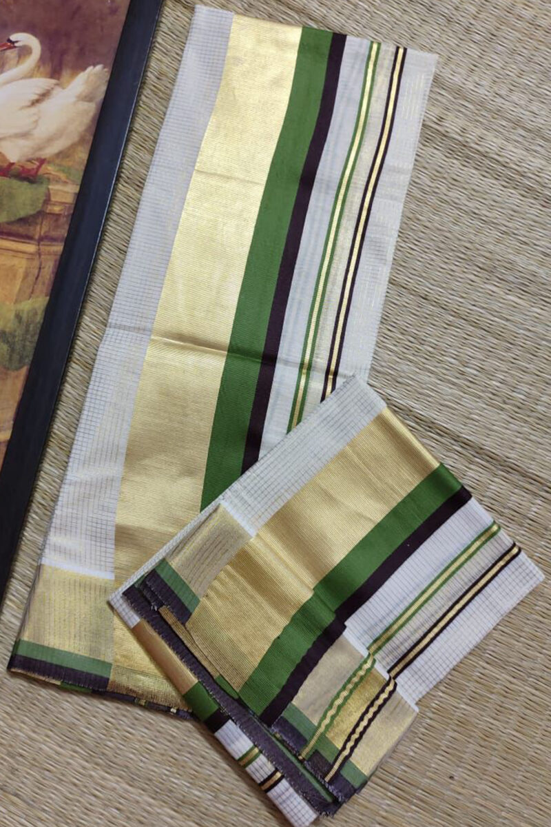 Kasavu Micro Check Colour Border Set Mundu