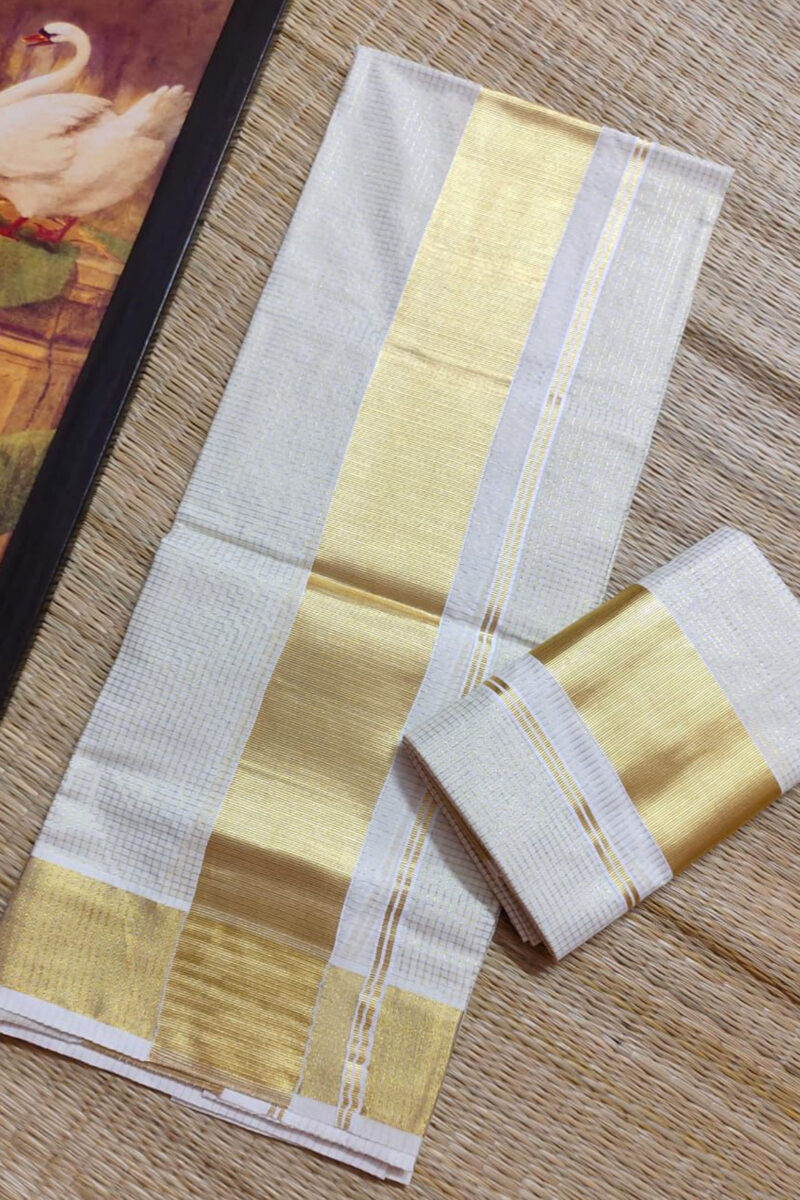 Kasavu Micro Check Set Mundu
