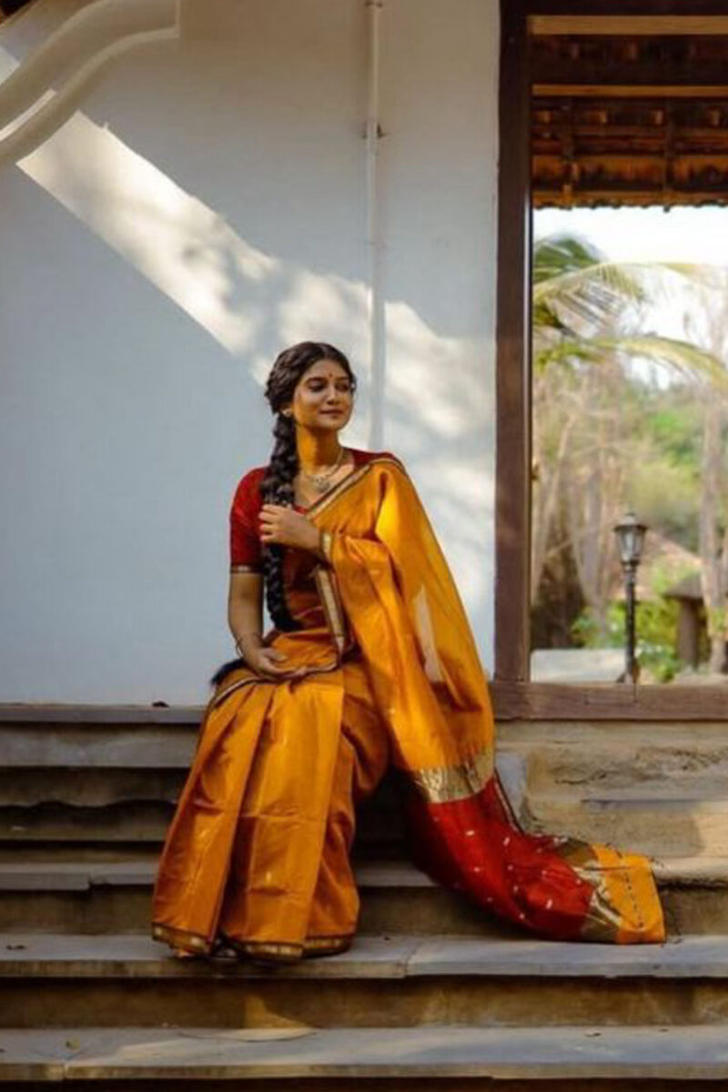 Maheshwari Mustard Yellow Saree