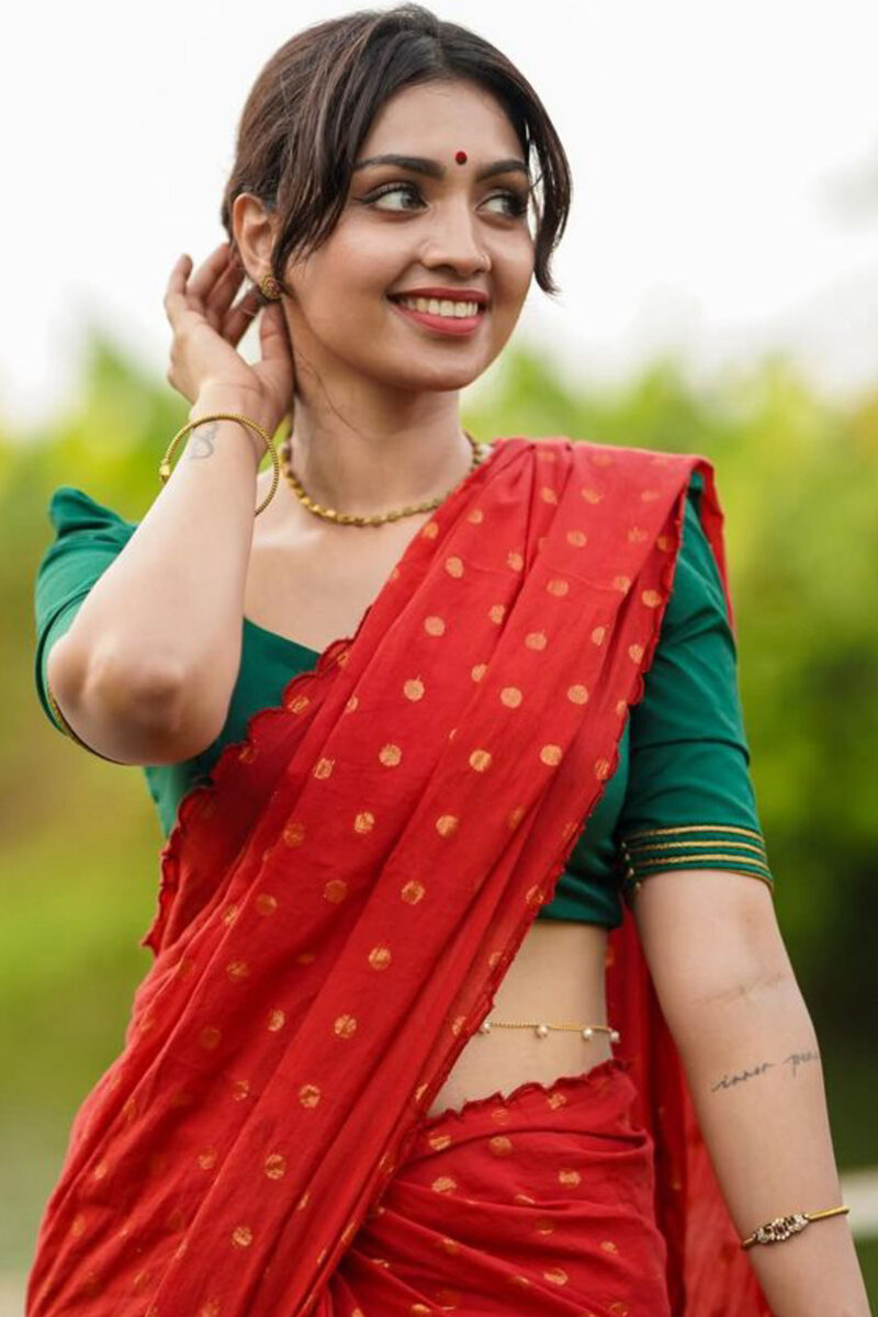 Lurex Butta Red Saree