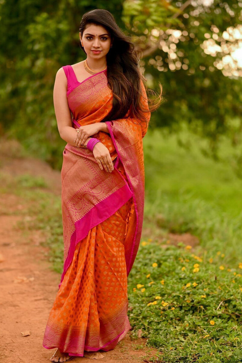 Orange Butta Saree - Banarasi