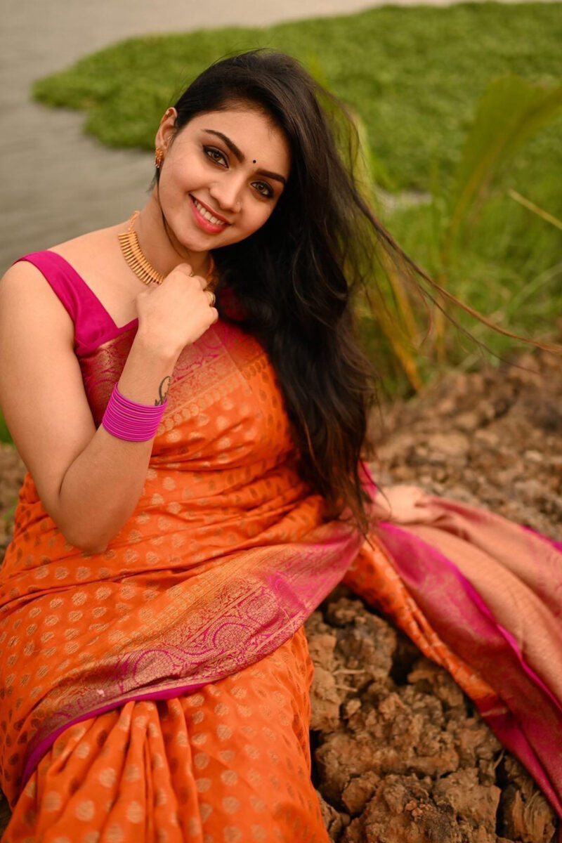 Orange Butta Saree - Banarasi