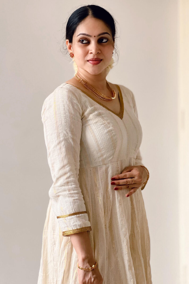 Soft Cotton Lurex Gold Work Anarkali