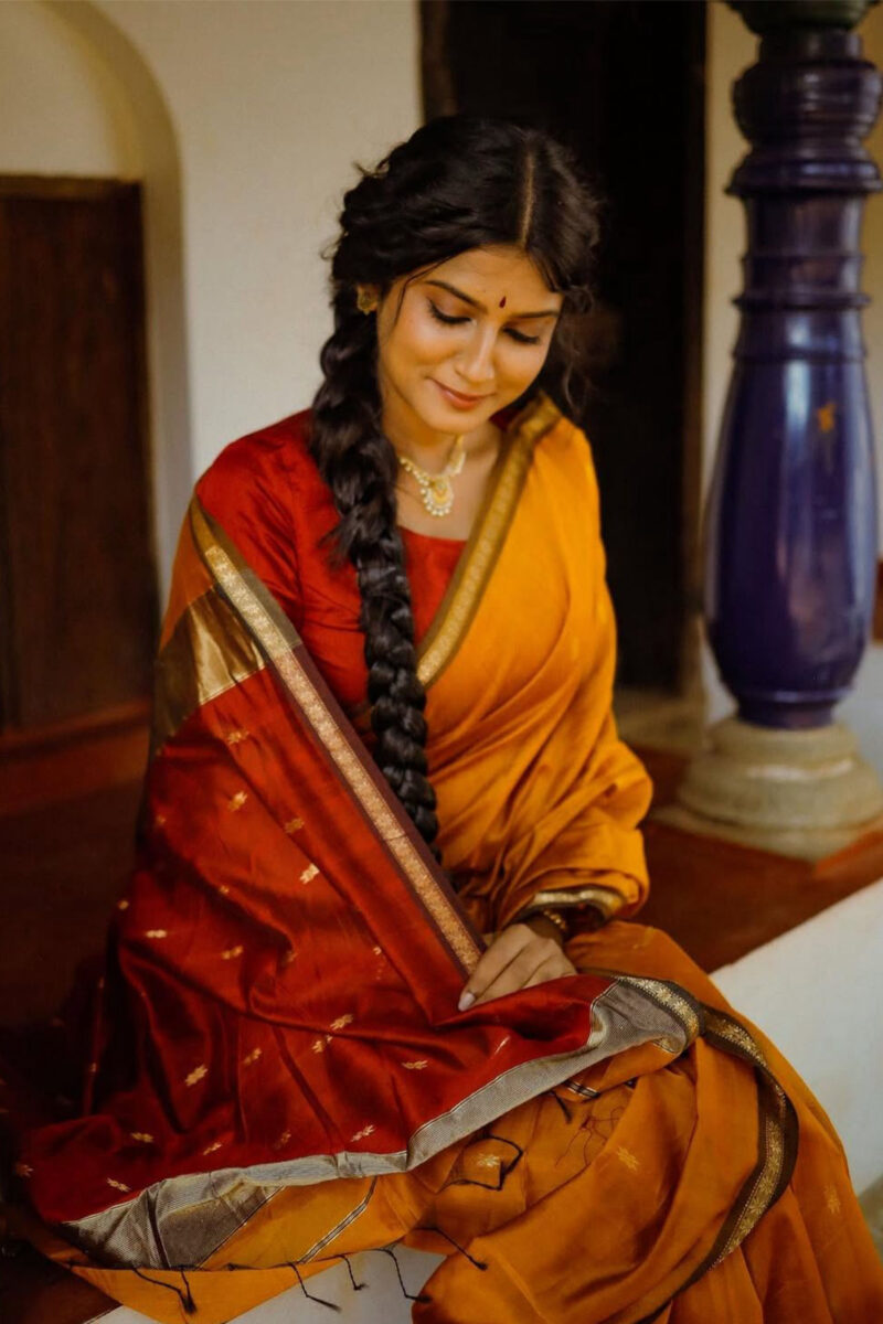 Maheshwari Mustard Yellow Saree